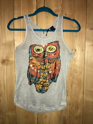 Heart n Crush Womens Sleeveless Top w Sequined Owl Size Small New