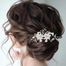 Flower Wedding Hair Comb Leaf Headpiece Rhinestone Hair Piece Silver Bride Ha...