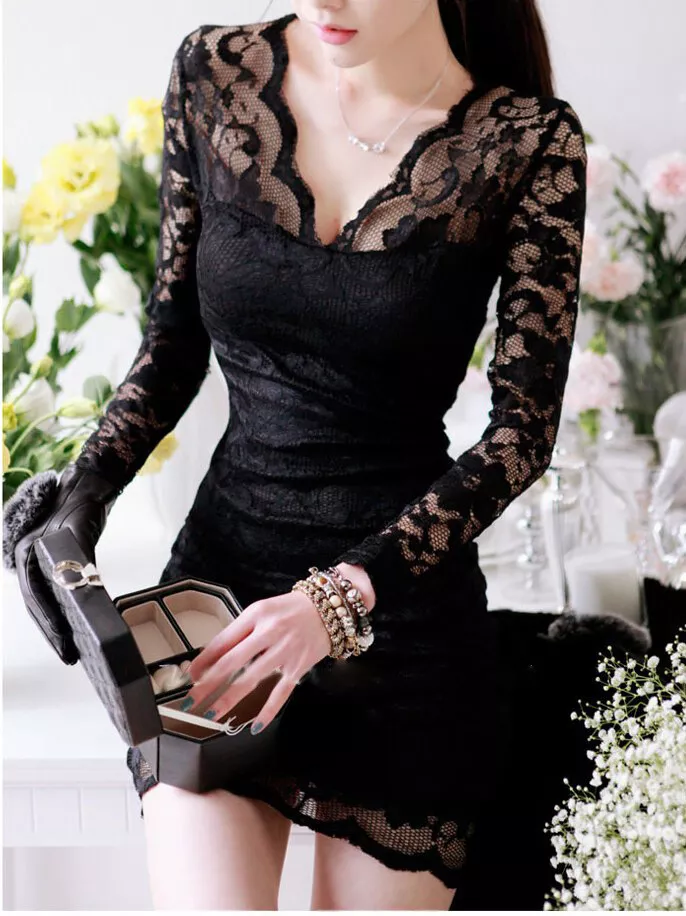 Black lace cheap bodycon dress