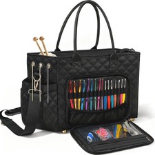 VERONLY Crochet Bag Yarn Storage, Large Knitting Tote with Large, Black