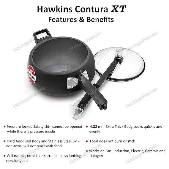 Hawkins 6.5 Litre Contura Black XT Pressure Cooker Induction Cooker Black (CXT65