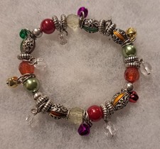 Silver Tone Charm Christmas Bracelet Beads Multi-Colored Bells