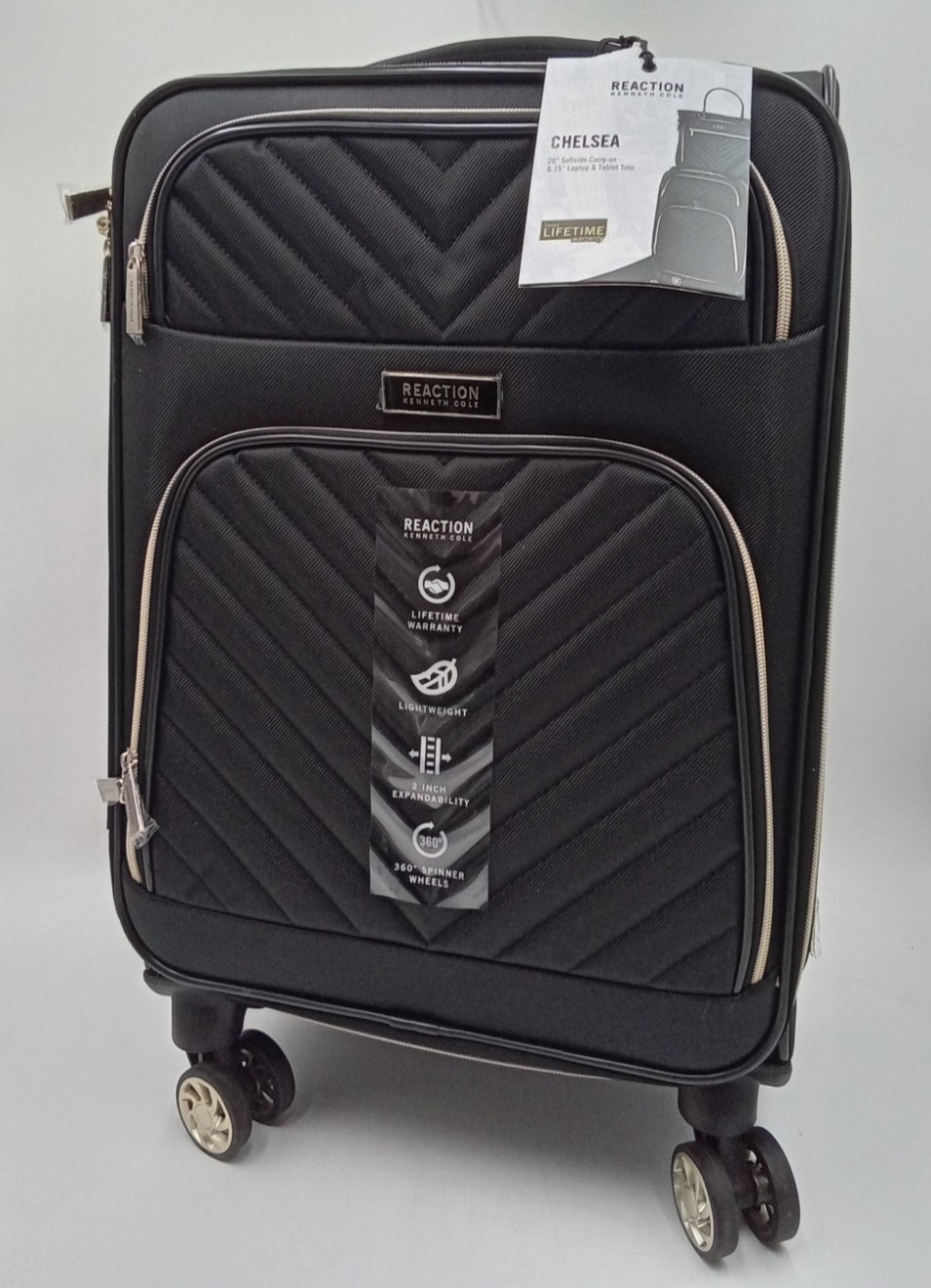 Kenneth Cole REACTION Chelsea Chevron Quilted Luggage, Black, 20-Inch Carry On