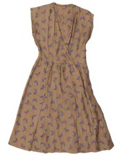 VINTAGE Womens Sleeveless A-Line Dress UK 12 Medium Grey Floral CL01