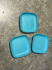 Tupperware Blue Square Plastic Miniature Kids Play Set Plates Vintage Set of 3