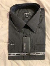 Omega Italy Men's Short Sleeve Dress Shirt Solid Fit 16/16.5 - Black