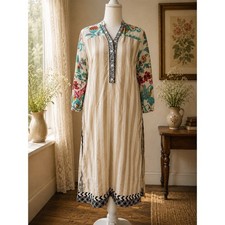 Sana Safinaz Striped Floral Print Long Sleeve Pakistani Indian Size Small