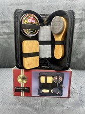 Vintage 1997 Saracen Travel Shoe Shine Kit Cedar Wood Brush Set Case NOS