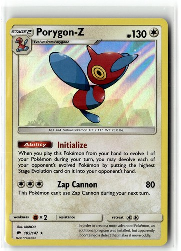 2017 POKEMON BURNING SHADOWS PORYGON-Z 105/147 HOLO R NM + FREE GIFT
