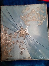 Light Blue Silver Embroidered Quinceañera Guest Book with Crown '15' Motif
