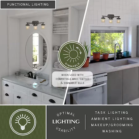 VAXCEL W0147 Halifax 3 Light Bronze Rustic Bathroom Vanity Fixture - Picture 1 of 7