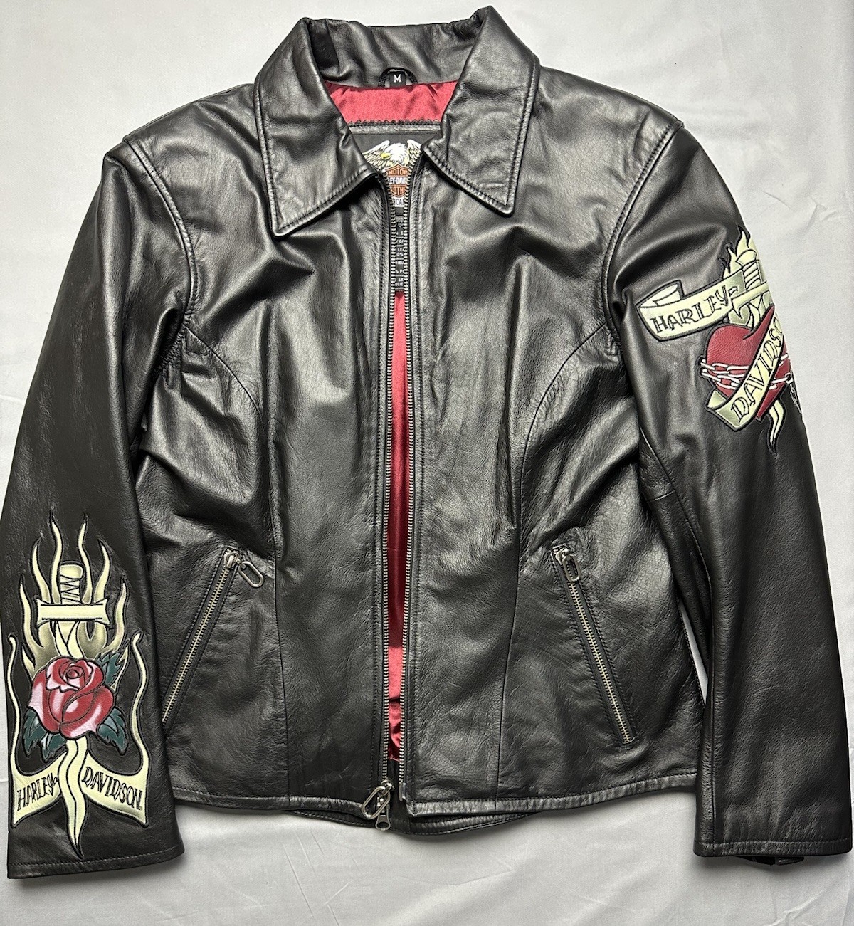 Vintage Harley-Davidson Motorcycle Jacket Women’s Medium Leather Embroidered EUC