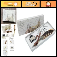Antique Feather Quill Pen Set with Ink & 6 Replacement Nibs - Calligraphy Kit fo