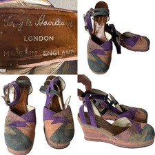 TERRY DE HAVILLAND London '70s Multicol Suede Platform Wedge Sandals 8US-AUS/6UK