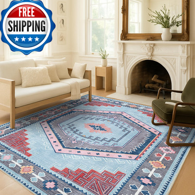 Fame Living Washable Area Rug. Modern Farmhouse. Vintage. Turkish. Bohemian.