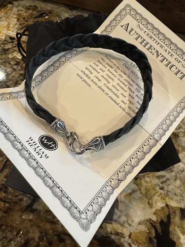 William Henry XL Braided Leather & Sterling Silver Men's Bracelet Black 