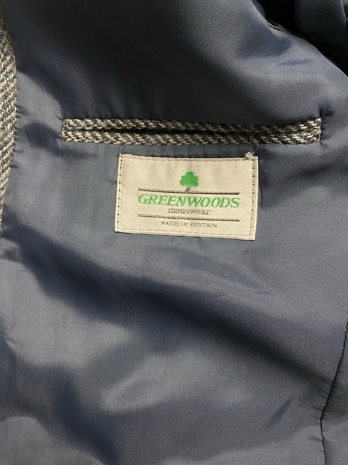 Vintage Greenwoods Harris Tweed Blazer Mens Blue Grey Herringbone Wool Jacket UK image 10