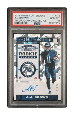 AJ Brown 2019 Panini Contenders RC Auto Cracked Ice JERSEY # 11/23 - PSA 10