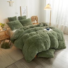 Cozy Plush Shaggy Duvet Cover, Luxury Soft Fluffy Furry Solid Queen Sage Green