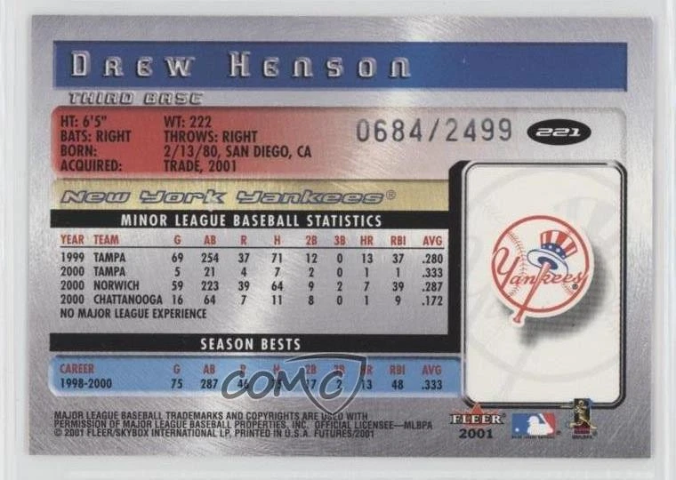 2001 Fleer Futures Bright Futures /2499 Drew Henson #221 Rookie RC - Image 2 of 2