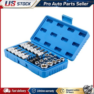 Male Female Torx 34Pcs Socket Set For Car Truck 3/8 Drive E-External Internal