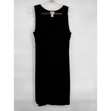 Chico's Black Sleeveless Midi Dress Pleated Front Stretch Sheath Sz 2 (Sz 8-10)