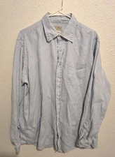 L.L. Bean Men’s 100% Linen Button Down Shirt LG Regular Light Blue Spread Collar