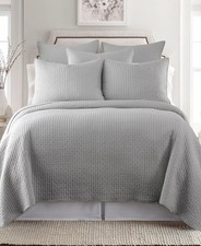 LEVTEX HOME CROSS STITCH LIGHT GRAY 2 PIECE QUILT SET TWIN