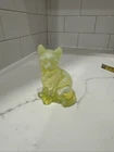Vintage Fenton Opalescent Uranium Glass Cat Figurine Vaseline Glass Glows