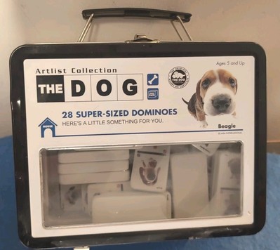 The Dog Artlist Collection 28 Super Sized Dominoes w/ Taped Tin Bulldog - READ