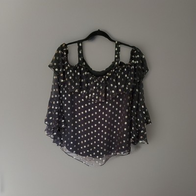 LOFT Women's Black Patterned Long Sleeve Off The Shoulder Blouse Size XXL