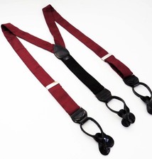 VTG Men  s Burgundy 100 Silk Black Pattern Leather Button Holders Suspenders OS