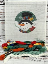Hand Painted Frosty Snowman Ornament Needlepoint Kit Top Hat Bird Rebecca Wood