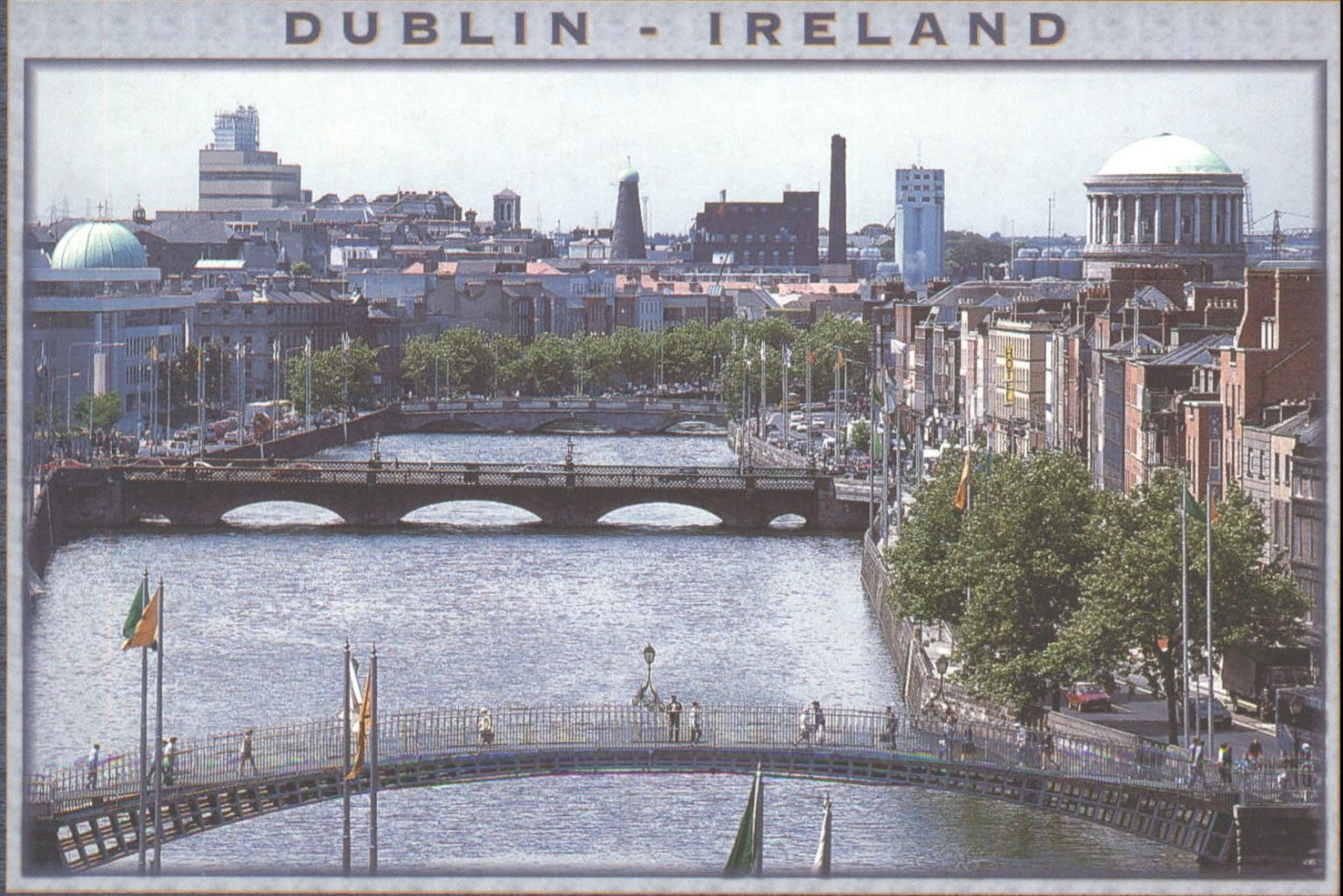 Dublin Ireland River Liffey Ha'penny Bridge Cityscape Vintage Postcard John