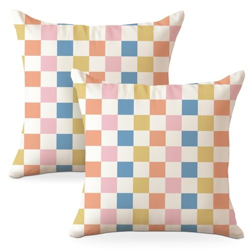 Retro Checkered Pillow Covers 18x18 Pack of 2, Classic Plaid Chessboard Design
