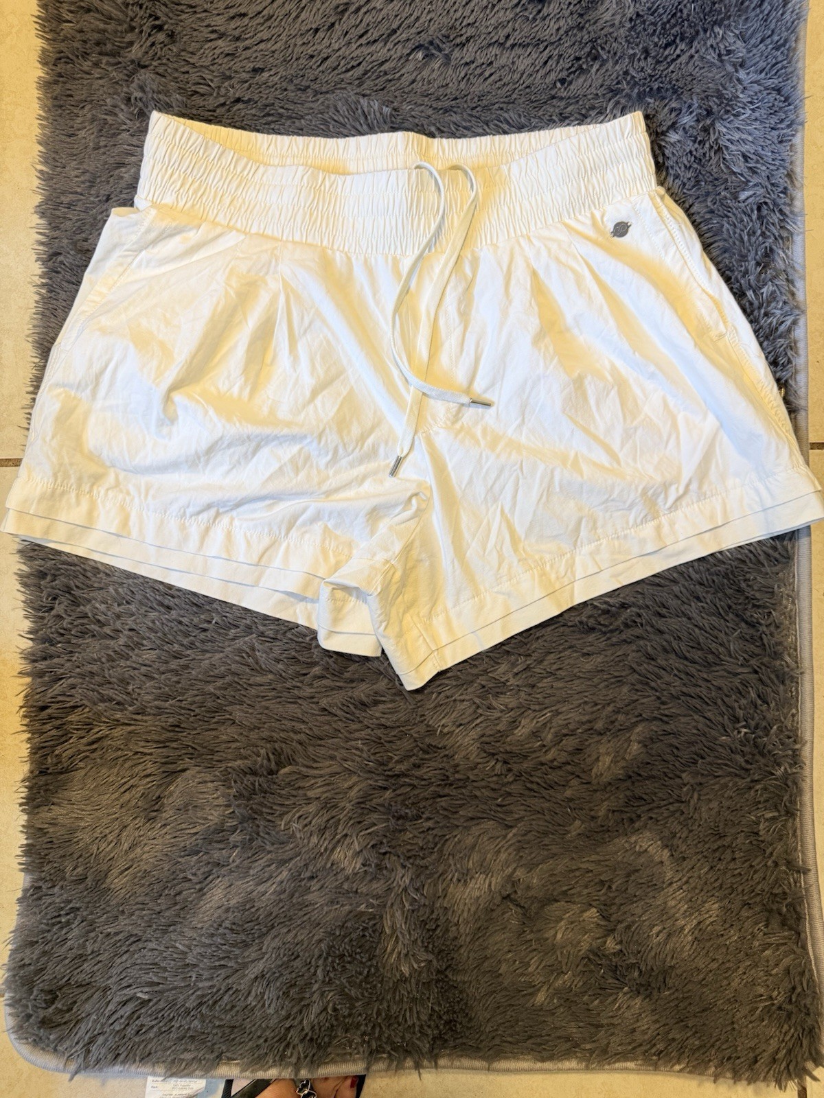 CALIA Women’s White Athletic Shorts Solid Drawstring Elastic Waist L