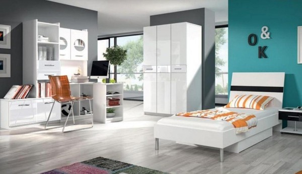 WeißEs Schlafzimmer Kinderzimmer Set Schrank Kommode Tisch Holz Hochglanz 5Tlg.-image