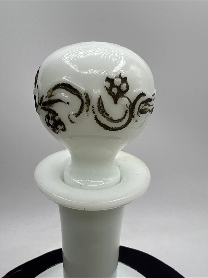 Antique Milk Glass Decanter W/ Stopper EAPG McKee Holland Victorian Gold 10” - Image 2 of 4