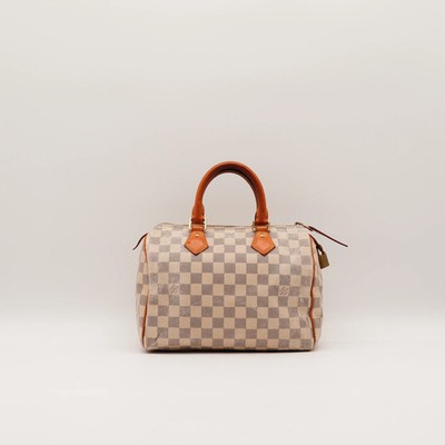 Louis Vuitton Handtasche Speedy 25 Damier Azur Canvas beschichtet gebrochen weiß Vintage