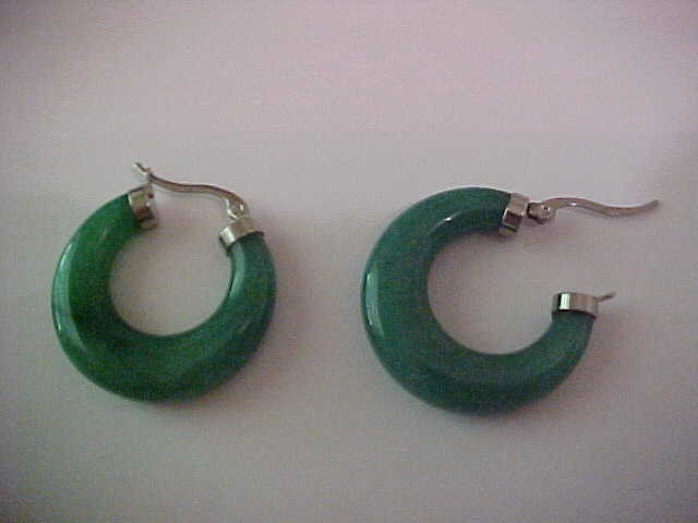 Green Aventurine Hoop Earrings Stainless Steel New
