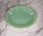 Vintage Fire King Jadeite Oval Ribbed Serving Platter Jane Ray Pattern 12”x9”