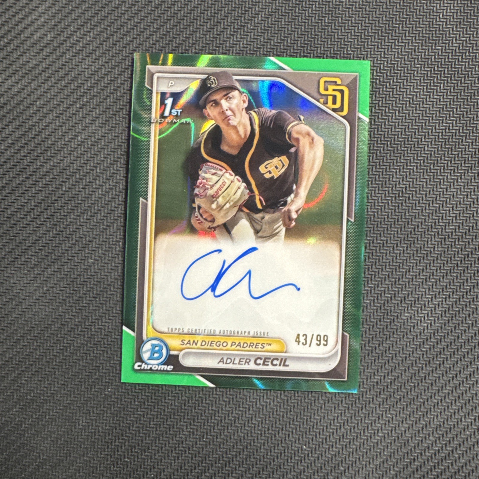 2024 Bowman Chrome Prospect Green Lava Refractor Adler Cecil 1ST ROOKIE AUTO /99