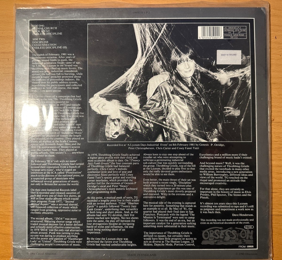 Throbbing Gristle - 'Once Upon a Time' Vinyl LP Obsession Records