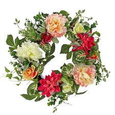 22 in. Spring Wreath with Mixed Garden Flowers and Foliage