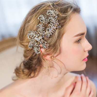 Vintage Bridal Wedding Hair Comb Crystal Hair Clip Slide Hairpiece