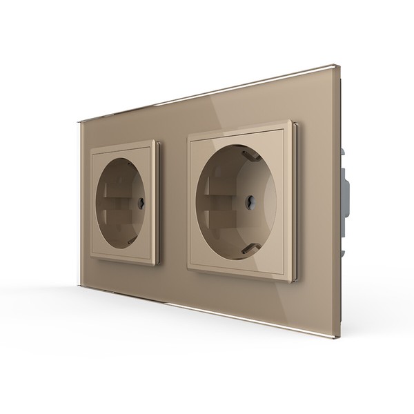 Livolo Design Glas Steckdose Stecker 2 Fach Gold Schuko Kindersicherung-image