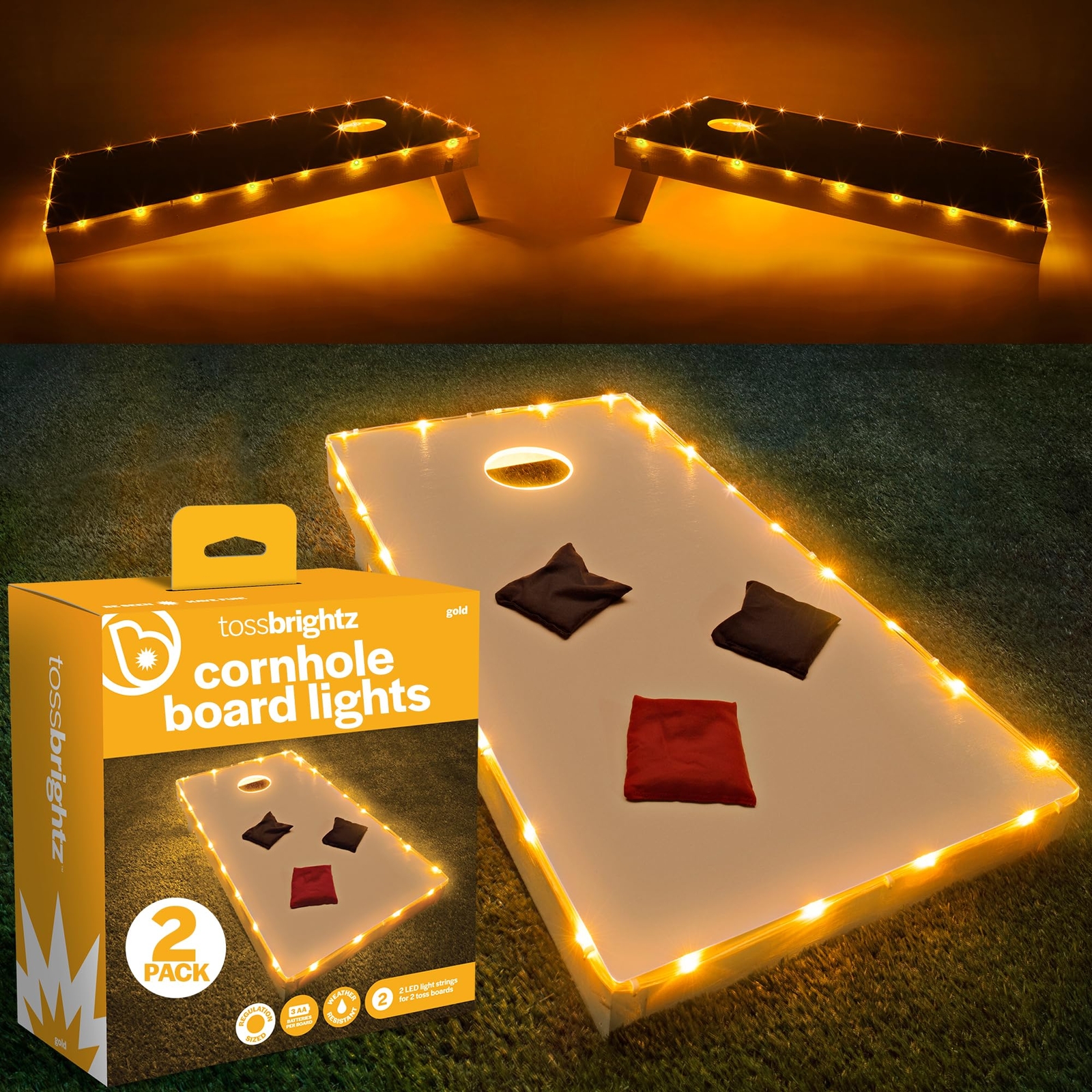 Светодиодная лампа Brightz - TossBrightz Cornhole LED, комплект для освещения игровой доски Bean Bag, золото