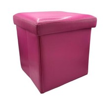 Pouf Contenitore Quadrato in Pelle Colore Rosa Vivace 40 x 40 x 40 cm