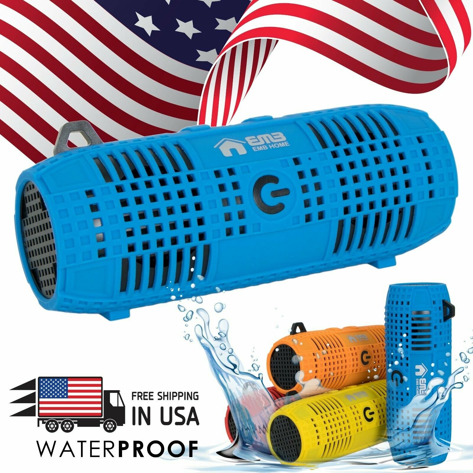 EMB Rechargeable Rugged Portable Waterproof Speaker w/ Bumping Bass , Bluetooth