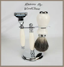 Handmade Classy Ivory Shaving Set Razor Fast Free Shipping SEE VIDEO 364a